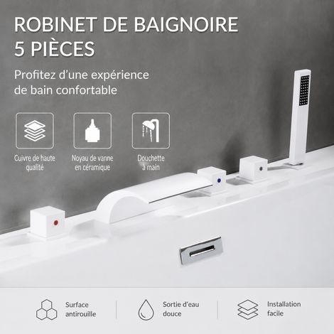 Robinet mélangeur de baignoire cascade split style américain blanc ensemble 5 pièces blanc réf 8198 2 kg – Livraison gratuite