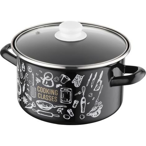 Olla recta de cocina negra esmaltada de 20 cm y 4,1 L.