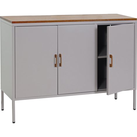 [NUNCA USADO] Cómoda HHG-930, mueble aparador aparador, 3 puertas metal 90x120x40cm, revestido de melamina, gris
