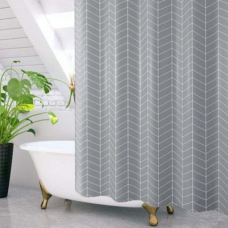 Duschvorhang 180 x 200 cm, wasserdichtes Polyestergewebe, maschinenwaschbar, inklusive 12 Haken, Grau