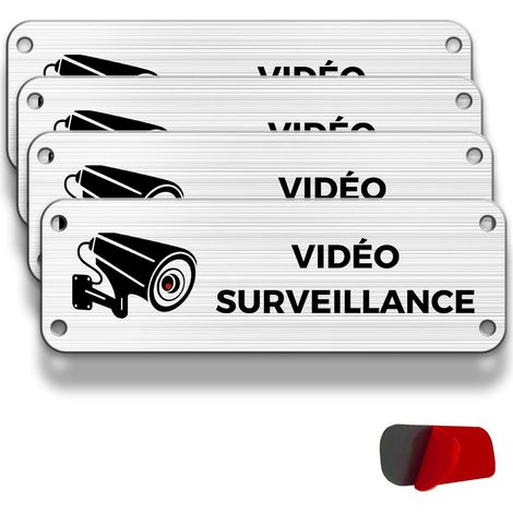 Panneau de Caméra, 4 Panneaux de Propriété Privée, 15×5 cm, Alarme de Sécurité, Intérieur/Extérieur, en Aluminium, Avec Autocollant (Vidéo Surveillance) (1/5)