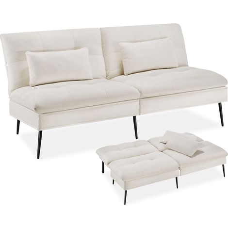 Canapé lit 3 places, convertible, multi usages, pratique, crème-blanc (1/5)