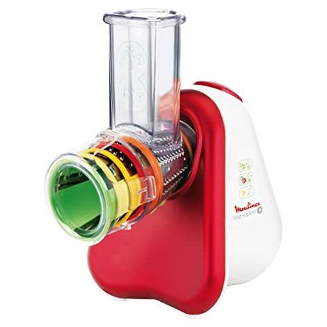 Moulinex DJ756G cortador de verduras en espiral o rallador eléctrico Rojo, Blanco
