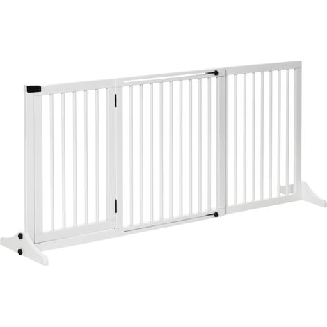 Cancelletto per cani in legno bianco con porta 113-116 x 36 x 71 cm (1/5)