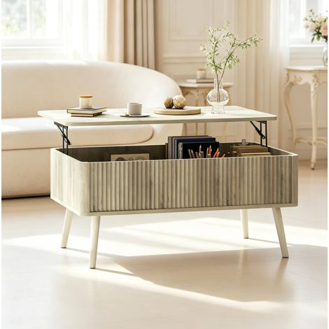 Mesa de centro elevable con almacenaje, MDF y pino, color roble, 91 x 56 x 43 cm (1/5)