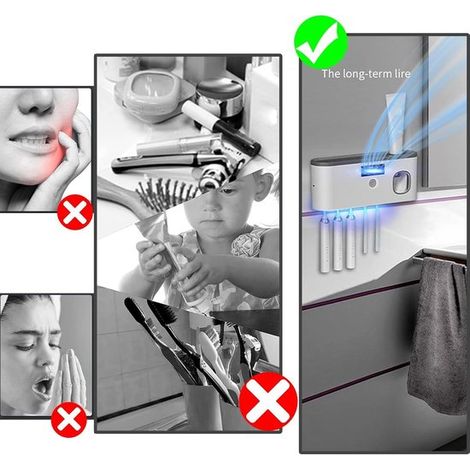 Estante de almacenamiento，Soporte para cepillos de dientes，No requiere perforación，Organizador de cepillos de dientes con 5 soportes，Negro (1/4)