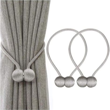 4pcs Embrasses à Rideaux Aimantée Tressage Magnétiques Rideaux Boucle Crochets Autocollants de Rideaux Corde, Gris (1/4)