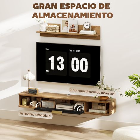 Conjunto de Muebles de Salón Muebles de TV con Estante de Pared Compartimentos Orificios para Cables 120x24x16 cm Roble (1/5)