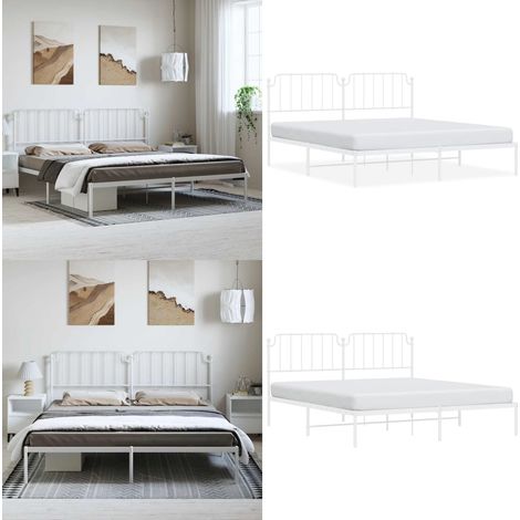 Bettgestell mit Kopfteil Metall Weiß 183x213 cm - Metallbettfundament - Doppelbett - Weißes Bettgestell - Boxspringrahmen - Bettrahmen - Home & Living (1/5)