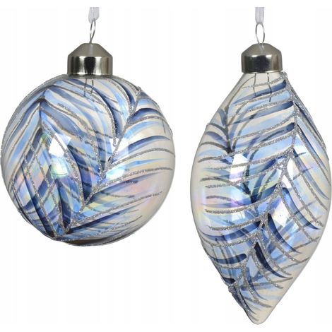 Adorno navideño para árbol de Navidad, de cristal, decorado, azul, plateado, 8 cm, 1 unidad (1/3)