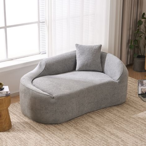 Sofá chaise longue de 2 plazas, convertible en cama, asiento profundo, con 1 cojín, chenilla gris claro (1/5)