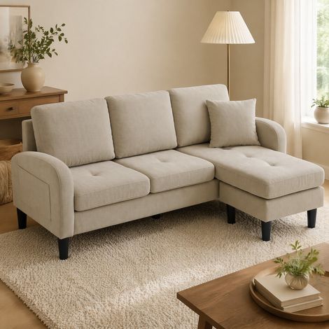 Sofá esquinero 3 plazas con chaise longue reversible, 166 x 118 x 77 cm, gris-marrón HAVRYA (1/5)