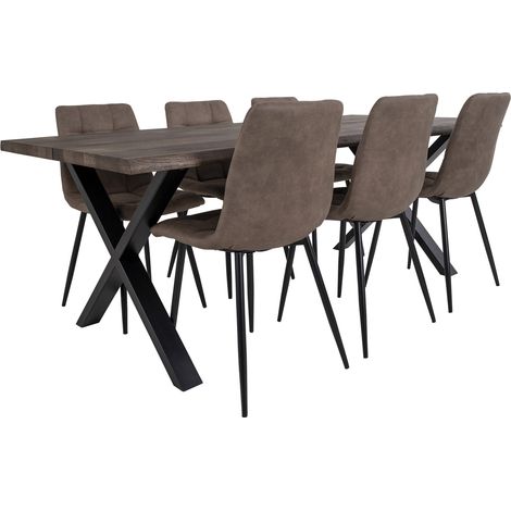 Tony Essgruppe , 1 Esstisch und 6 Stühle braun und Eiche.