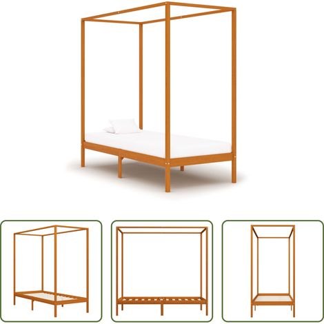 vidaXL Kiefer - Himmelbett-Gestell Honigbraun Massivholz Kiefer 100 x 200 cm (1/5)