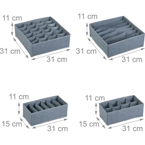 Set di 4 organizer per cassetti pieghevoli pratici porta calzini biancheria intima 33 x 33 x 10 cm in tessuto grigio 130014532