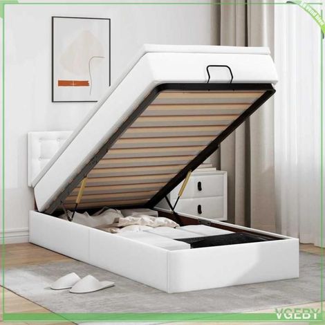 Cadre de lit ottoman avec matelas - 3312123 - 80x200 cm - Similicuir blanc pur - Rangement hydraulique (1/5)
