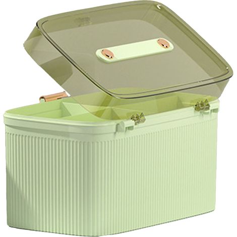 Boîte à médicaments domestique portable double couche, étui de premiers secours transparent en plastique pour enfants vert (1/5)