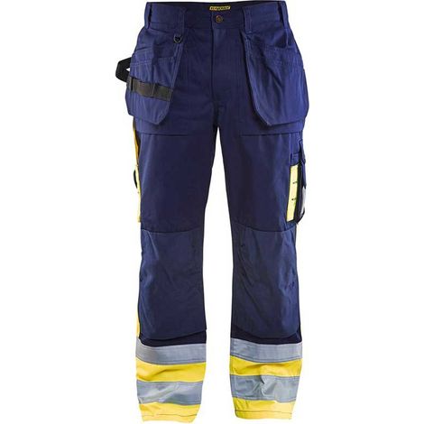 Pantalon artisan haute visibilité polyester/coton BLAKLADER 1529 - Jaune / Bleu clair - 40 - Jambes longues (1/4)