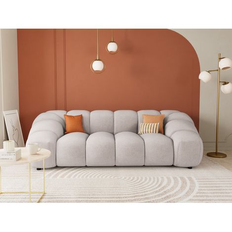 Lisa Design – Canapé droit 3 places en velours texturé – Gris clair – Structure en bois massif – Dimensions 240x115x72 cm – Style contemporain (1/5)