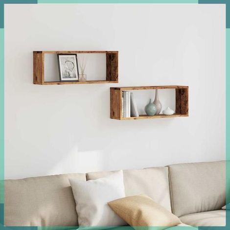 856586 étagères murales cube 2 pcs vieux bois 60x15x23 cm (1/5)