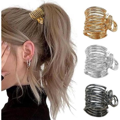Pinza para coleta, sujetador de coleta alta, pinzas para el cabello medianas, pinzas metálicas de 3 cm para cabello grueso, pinzas para el cabello tipo tiburón para cabello largo y grueso (3 colores). (1/2)