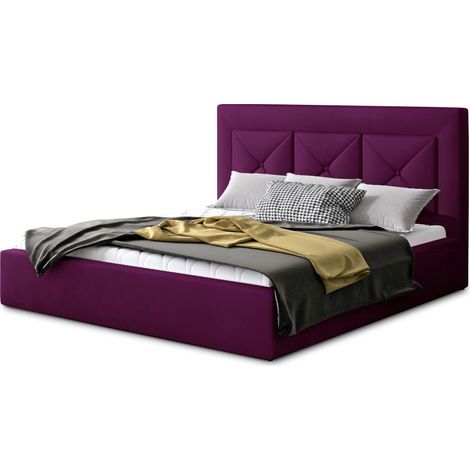 Lit moderne en velours CLARIN - Avec ou sans rangement sommier et coffre-Magenta foncé-140x200-Version sommier et coffre (1/5)