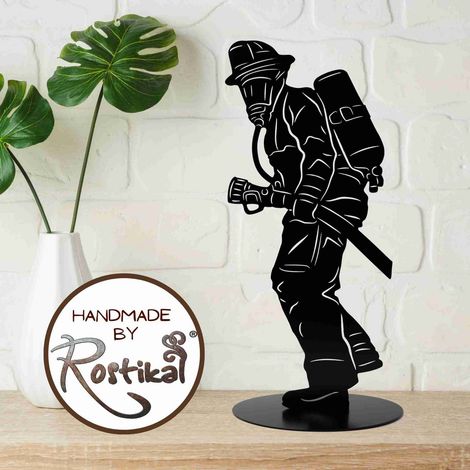 Figurine de Pompier en Métal Décoration Jardin et Maison Sculpture Noir Mat 20 cm ou 40 cm - PANGIVO (1/4)