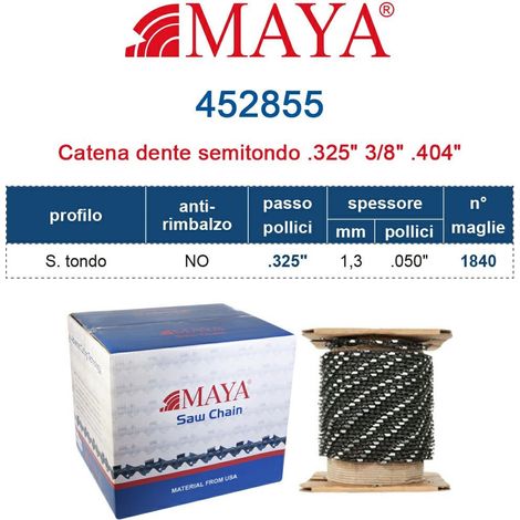 Rotolo Catena Motosega .325" - 1,3 mm .050" - 1.840 maglie Prof. S.tondo senza antirimbalzo 452855