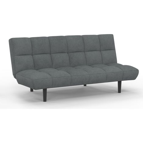 Idmarket – Canapé convertible clic clac 3 places – Tissu gris anthracite capitonné – Dimensions 180x90cm – Dossier ergonomique et pieds en bois noir
