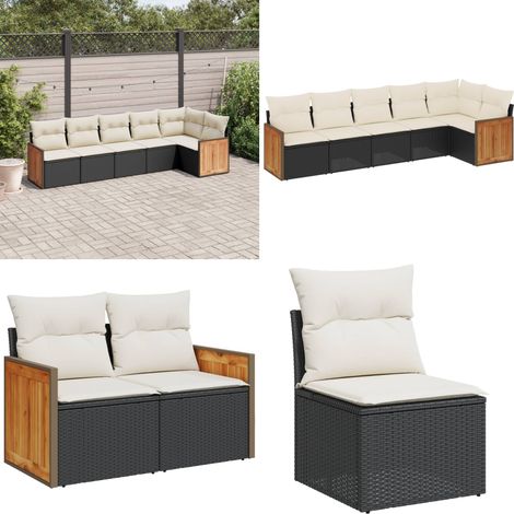 Salon de jardin 6 pcs avec coussins noir résine tressée - Salon De Jardin - Meuble De Jardin - Salon Extérieur - Ensemble De Canapés - Canapé D'angle - Home & Living (1/5)