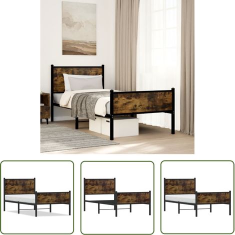 The Living Store Metallbett ohne Matratze Räuchereiche 90x200 cm - Metallbett - Doppelbett - Boxspringbetten - Bettsystem - Schlafzimmereinrichtung (1/5)