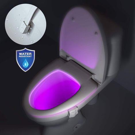 Luz nocturna de 16 colores – Luz nocturna para inodoro, luz automática con sensor de movimiento para baño, luz nocturna brillante apta para todos los inodoros (multicolor, pequeña)