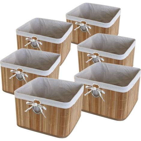 Lot de 6 paniers de rangement bambou tissu blanc 31 x 31 x 20 cm (1/5)