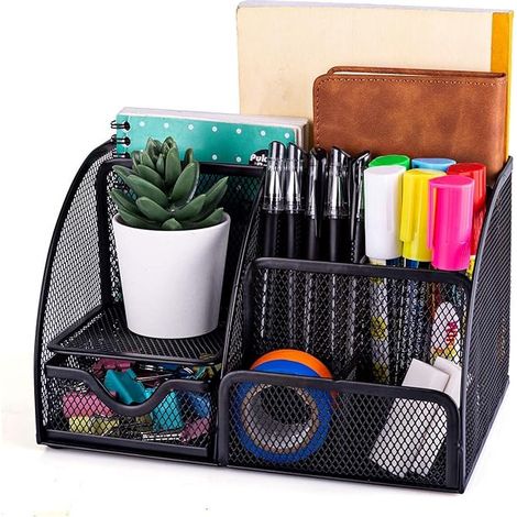 Set mit 2 Schreibtisch-Organizern aus Netzgewebe, multifunktionale Aufbewahrung für Büromaterial, schlicht und modern, ideal für Computer und Zubehör (1/5)