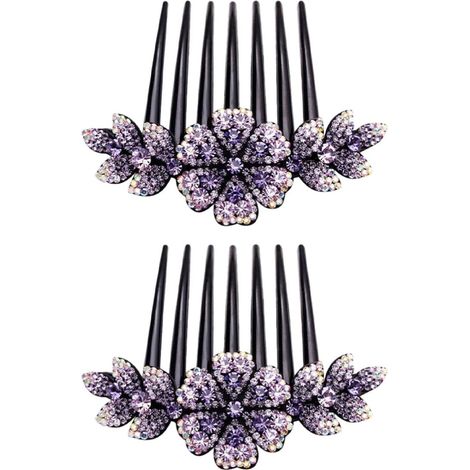 Violette Blumen Haarkämme für Damen und Mädchen Eleganter Haarschmuck 2 Stück aus Legierung mit Strass Auffällige Haar Dekoration für Festliche Anlässe (1/5)