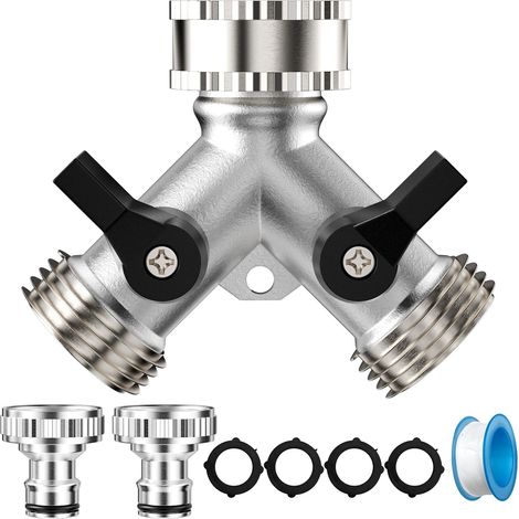 1 Robinet Double Sortie, Laiton, Interrupteur Indépendant, Distributeur Y, Jardin Lavage (1/5)