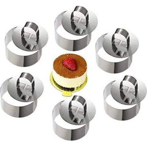 Cercle a Patisserie,mousse Anneaux en acier inoxydable,gâteau Cercle,Moule à Cake,avec poussoir,8 cm de diamètre,Lot de 6 Round (1/4)