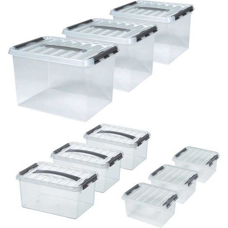 BRB Lot de 9 boîtes à clip avec couvercle, transparentes, qualité alimentaire, 3 x 2 l, 3 x 6 l, 3 x 22 l