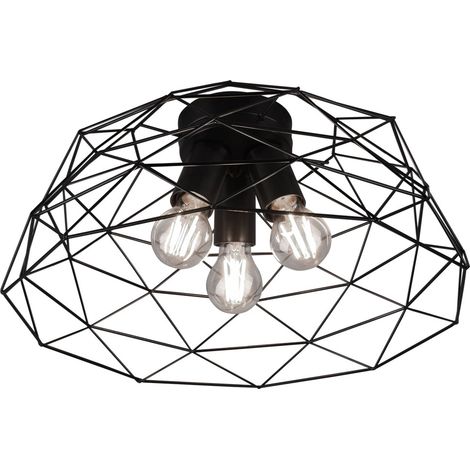 REALITY LEUCHTEN - PLAFONIERA HAVAL A GABBIA IN METALLO NERO OPACO 3 LUCI DIAMETRO 45 CM E27 (1/5)