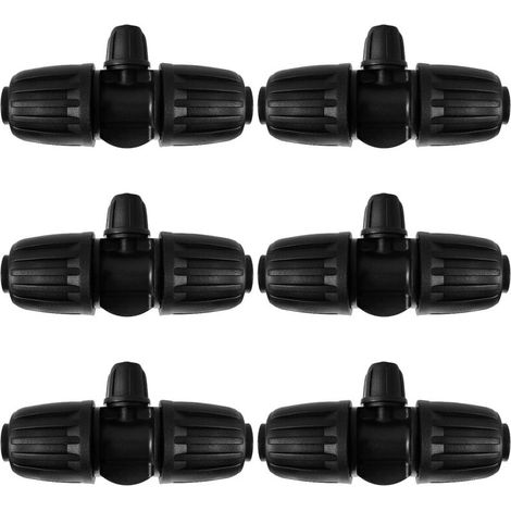 6-teiliger T-Rohrverbinder mit Widerhaken, 3-Wege-Bewässerungsschlauchverbinder für Rohre von 13/16 mm bis 4/7 mm, 3-Wege-Tropfbewässerungsverbinder für Garten, Rasen