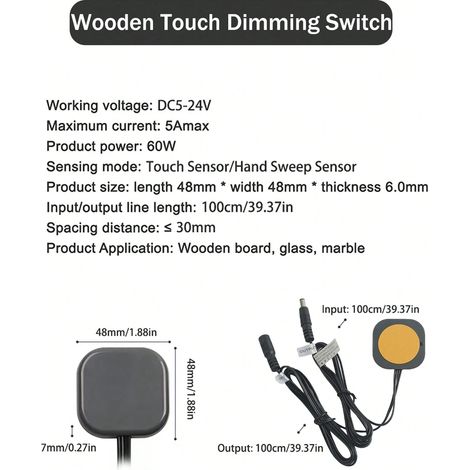 Lot de 5 interrupteurs variateurs à capteur tactile caché DC5-24V 8A, Régulateur de luminosité pour rubans LED adhésifs (1/4)