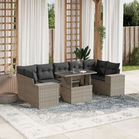 vidaXL Salon de jardin 8 pcs avec coussins gris clair résine tressée (1/5)