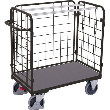 VARIOfit Paket-Dreiwandwagen, niedrig, seitlich vergittert Ladefläche 850x500mm Anthrazitgrau RAL 7016