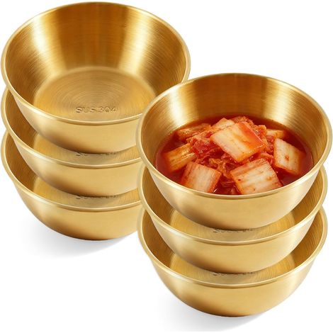 Lot De 6 Bols Ronds En Acier Inoxydable, Ø19cm 1,2 L Bol Petit Or Et Inox, Coupelles Sauce Rondes, Bols Empilables En Acier Inoxydable Pour Apéritif, Collation, Ketchup, Épices, Condiment, Fruits (1/5)