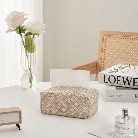 Boîte à mouchoirs en tissu coton et lin, style japonais minimaliste, housse de rangement pour mouchoirs, design élégant et pratique pour salon, chambre, bureau et décoration intérieure (1/5)