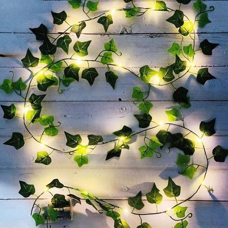 Künstliche Efeu-Lichterkette, 2 m – 20 Niedervolt-LEDs – Seidenblätter und Kunststoffstängel – Dekoration für drinnen und draußen (1/5)