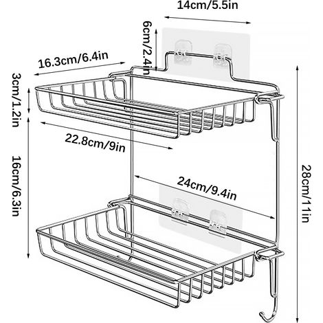 Étagère de rangement pliable en acier inoxydable avec crochet et étagère de rangement de salle de bain sans perçage (1/5)