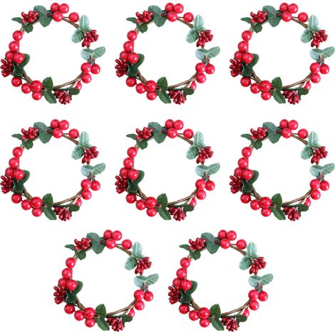 Anneaux pour bougies piliers, compatibles avec des bougies de 8 cm, lot de 8, motif couronne de baies rouges, porte-bougies pour bougies de Saint-Valentin, décoration de Saint-Valentin ou de mariage (1/5)