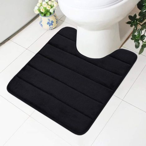 Tapis de bain en mousse à mémoire de forme - Support antidérapant - Doux - Absorbant l'eau - Pour WC et salle de bain, Mousse à mémoire de forme, Noir , 50 x 60 cm (1/4)