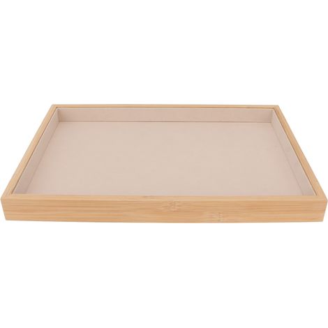 Plateau à bijoux en bois élégant et classique, résistant aux rayures, présentoir polyvalent pour boucles d'oreilles, colliers et bracelets, couleur beige (1/5)